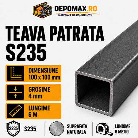 Teava patrata 100 x 100 x 4 mm, 6 metri
